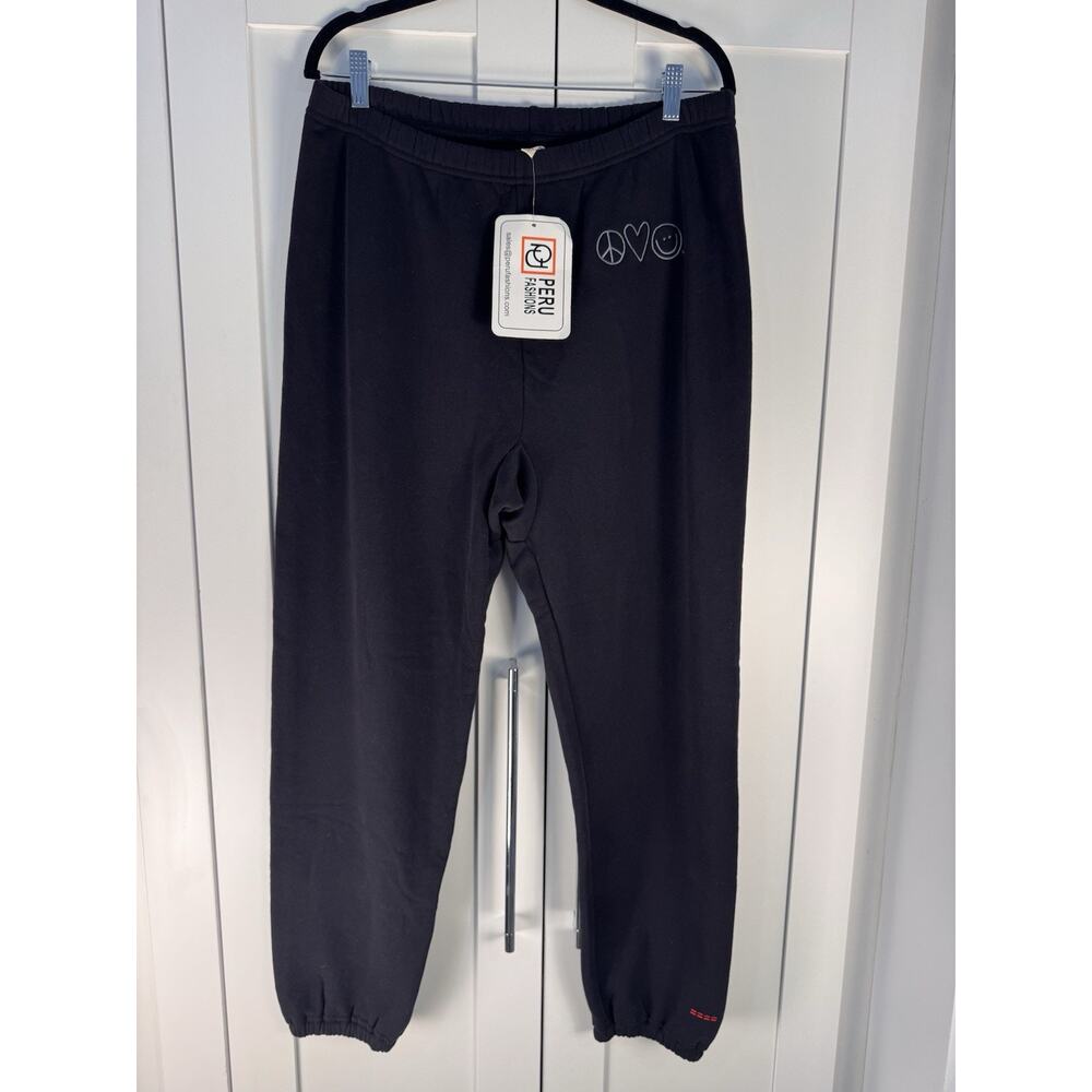 NWT Peace Love World Black Graphic Large Jogger Sweatpants Lounge Pants Cozy